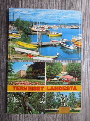 LAHTI.....2 eril. korttia. Venesatama ja monikuva.