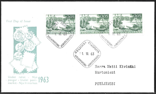 FDC 1963 Yleismerkki  Järvimaisema 0,05 mk  LaPe 578