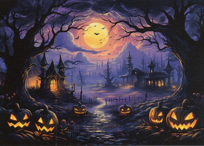 Halloween täysikuu ja kurpitsat