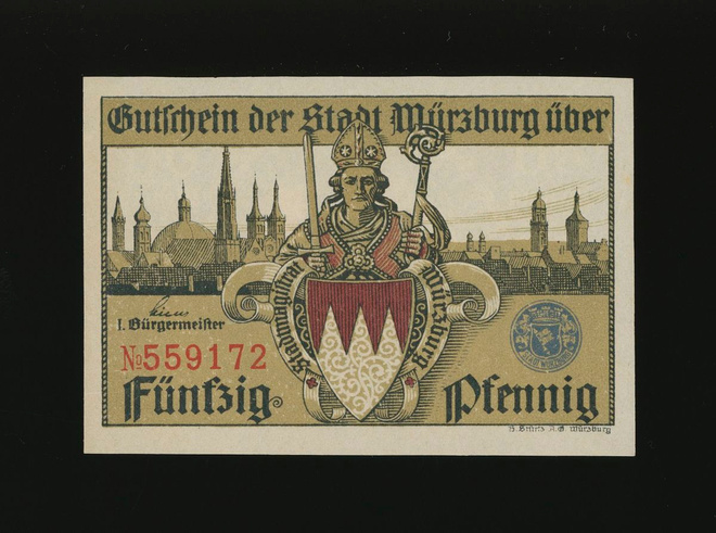 Saksa Notgeld 50 Pfg, Würzburg 1920