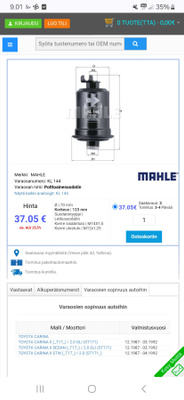 Toyota Carina polttoainesuodatin Mahle KL144