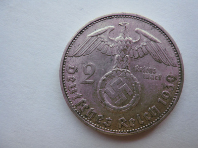 Natsi-Saksa 2 Reichsmark 1939 Paul von Hindenburg
