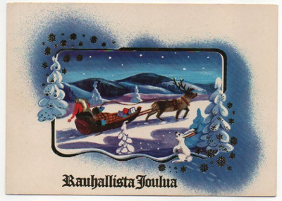 Paperitaide : Joulupukki matkaa poropulkassa (R)