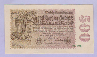 Saksa 500 Millionen Mark Reichsbanknote v.1923 P-110d.1
