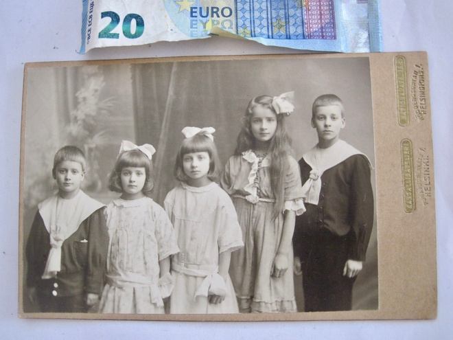 VANHA Kabinetti Valokuva Lapset 5 Sisarusta KIVAT Asut 1900-