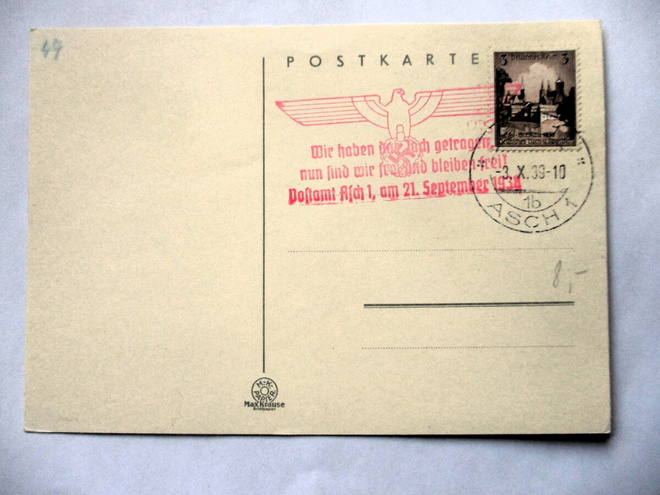 1938 Saksa Asch muistoleima kortilla