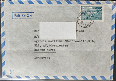 Lentokirje Argentiinaan käyttömerkillä 1958