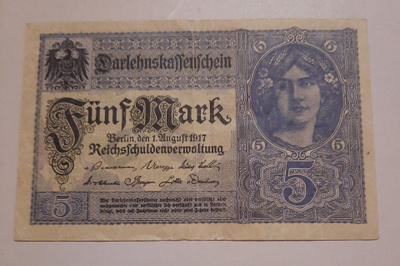 Saksa 5mark, Lainarahastotodistus Darlehnskassenschein, 1917