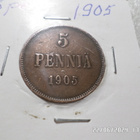 5 penniä  1905  kulkematon , hieman patinoitunut hieno raha. - pikkukuva 1