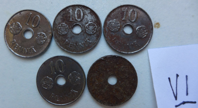 Raha Kolikko 10 Penniä v. 1943 sota  5kpl