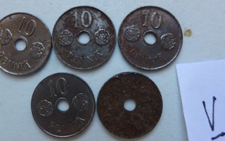 Raha Kolikko 10 Penniä v. 1943 sota  5kpl