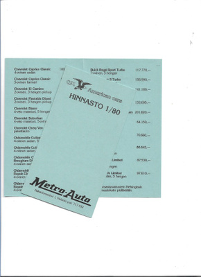 1980 Metro-Auto hinnasto Chevrolet Buick Olds Cadillac