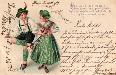 Vanha postikortti-tanssipari
