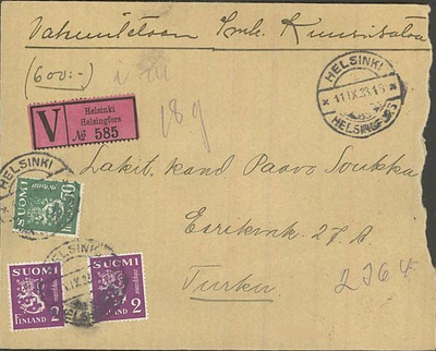 M30 1933 vakuutettu kirje
