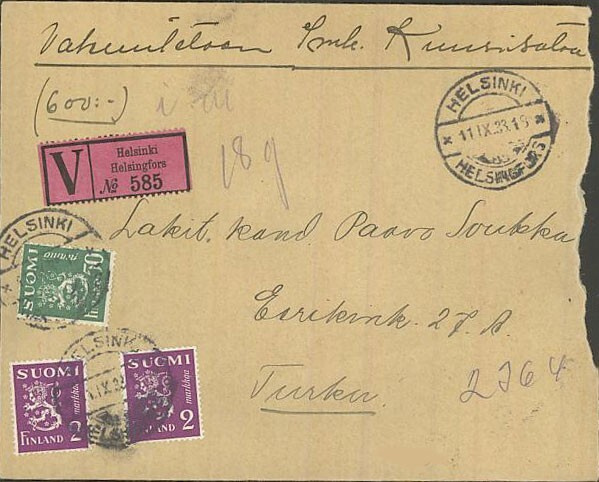 M30 1933 vakuutettu kirje
