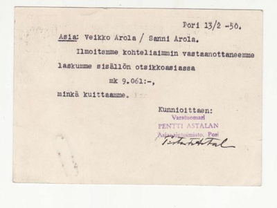 FIRMAKORTTI PORI PENTTI ASTALA