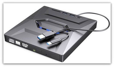 Ulkoinen DVD/CD-polttava asema + USB 3.0 & USB-C-hubi #31915