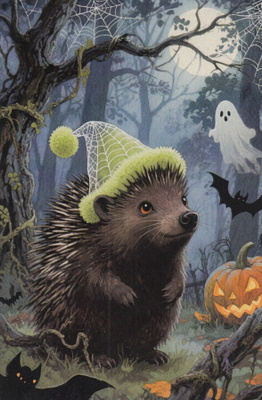 Halloween siilillä vihreä myssy