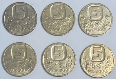 Suomi 5 markkaa Jäänmurtaja 6 kpl, eri vuosilta