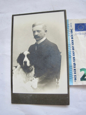 VANHA CDV Visiitti Valokuva Eugen Schauman + Koira 1900-l
