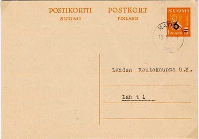 1947 6/5 mk ehiökortti Matkusta