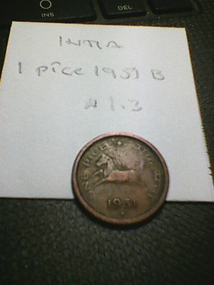 Intia 1 pice 1951B, km#1.3