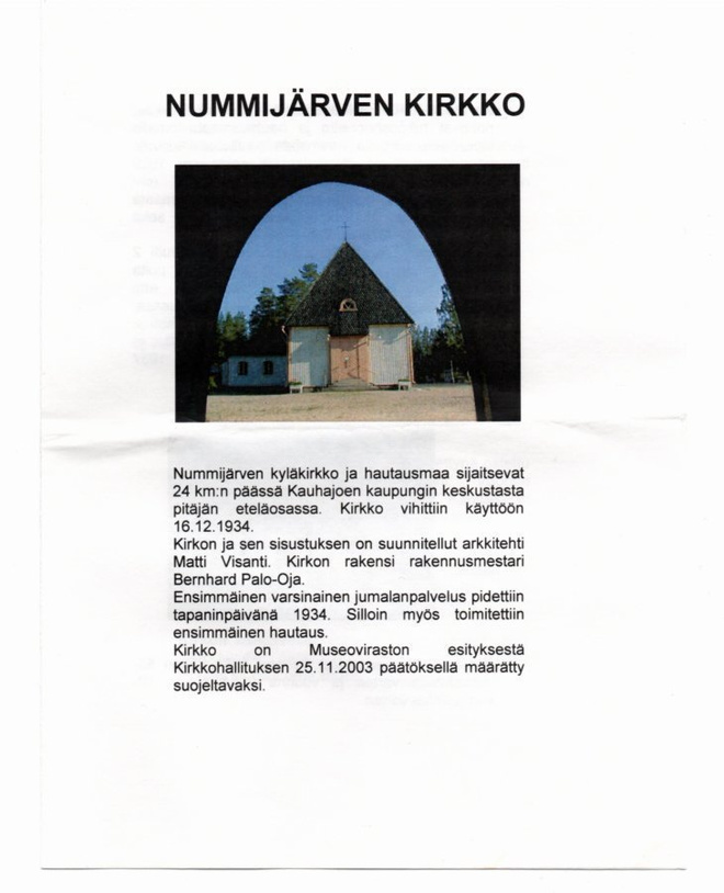 Kauhajoki;  Nummijärven kirkko (esite)