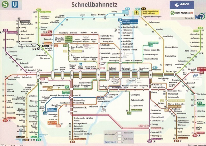 München metrokartta ja sähköjunat (postikortti)