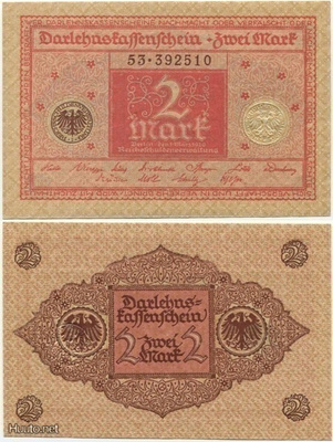 Saksa (Weimarin tasavalta) 2 Mark 1920 (P-59) UNC