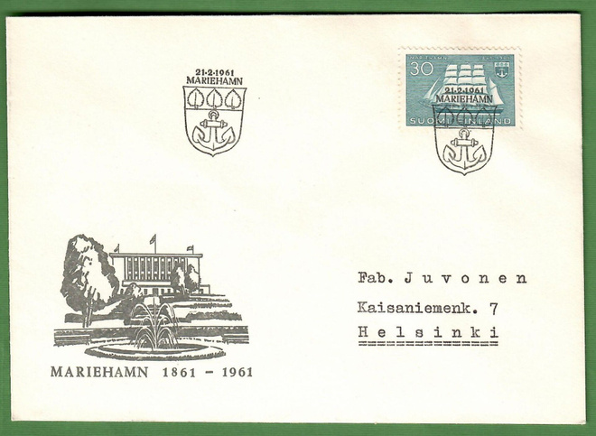 FDC-21.2.1961 Maarianhamina 100vuotta (100)
