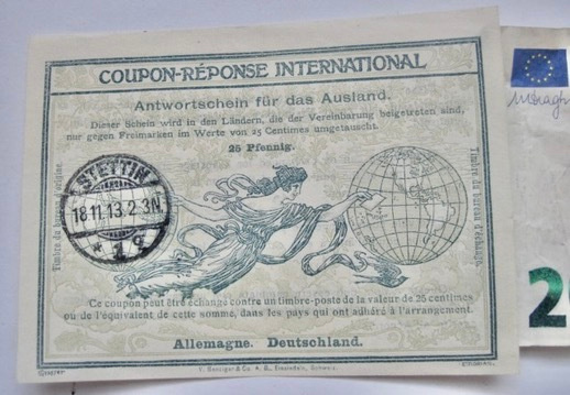 VANHA Vastauskuponki Coupon-Reponse Saksa 25 pf 1913