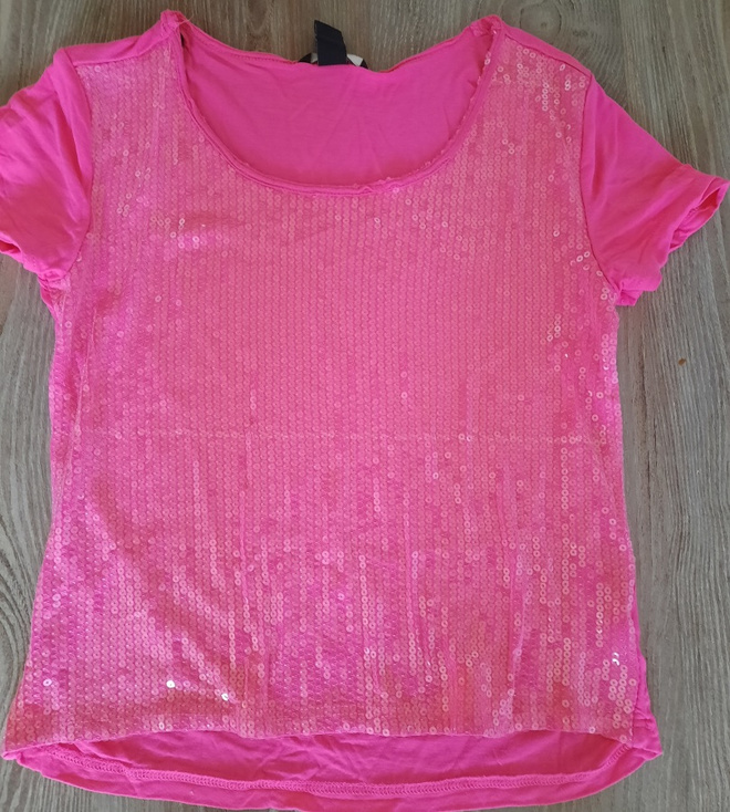 Pinkki paljetti  t-paita koko S