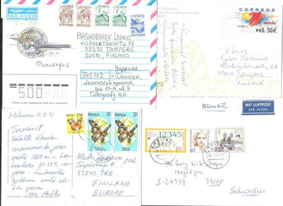 Erä ulkomaisia postilähetyksiä 20kpl
