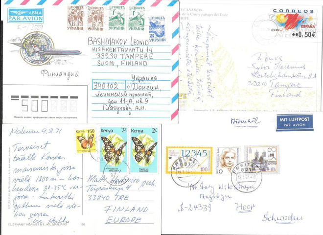 Erä ulkomaisia postilähetyksiä 20kpl