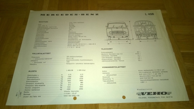 Esite Mercedes L 408, tekniset tiedot, 1966