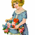 WANHA / Sinimekkoinen tyttö kukkia helmassaan. 1920-30-l. - pikkukuva 1