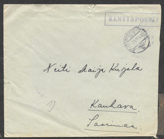 Postilähetys - Kenttäposti + KPK 3  7.6.1943
