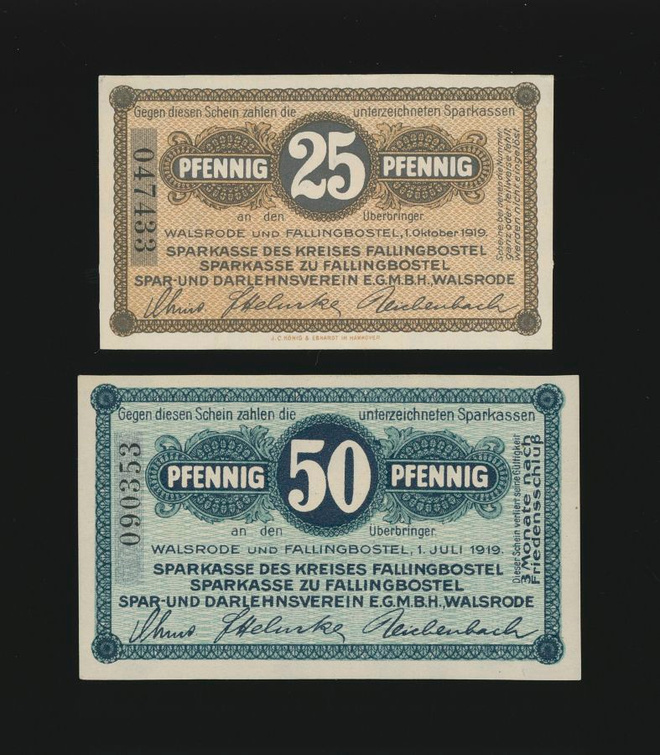 Saksa Notgeld 25, 50 Pfg, Fallingbostel 1919