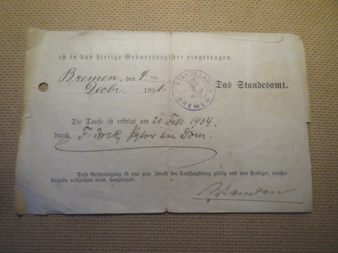 Saksan keisarikunta: Bremenin maistraatin asiakirja 1904