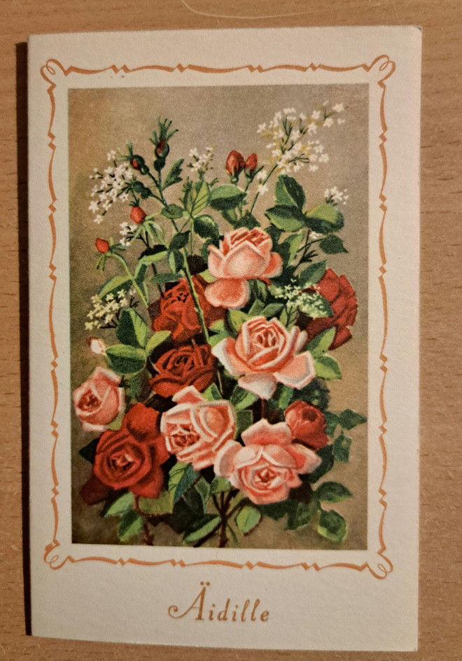 E.Kojine, äitienpvkortti, kulkenut taittokortti