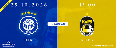 Neljä lippua HJK-KuPS su 25.10. klo 15:00