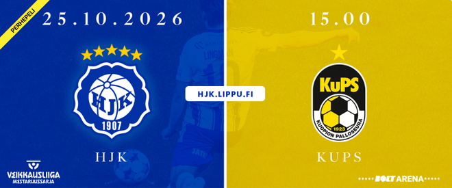 Neljä lippua HJK-KuPS su 25.10. klo 15:00
