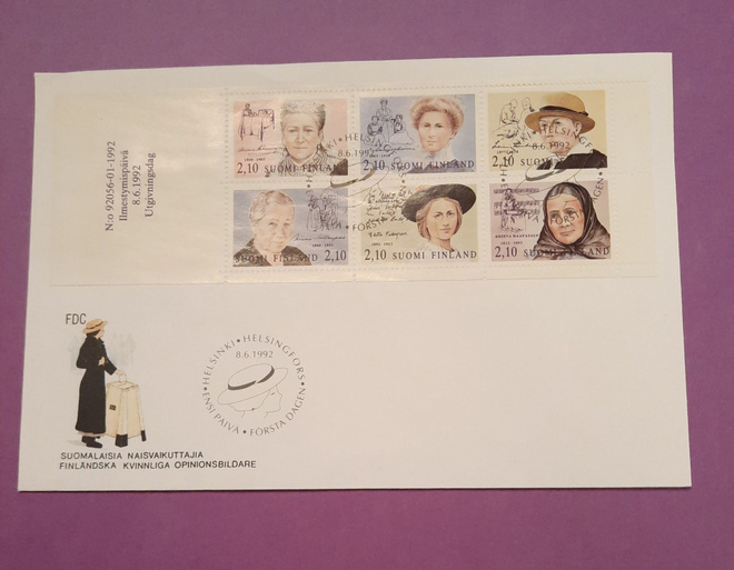 FDC Suomalaisia naisvaikuttajia pienoisarkilla, 8.6.1992