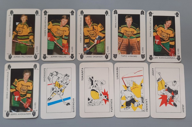 SM-liigan pelikortit 1974 Ilves 6+4 Peltonen Kallio Oksanen