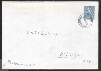 Postilähetys - Yl.m. 0,35mk (LAPE 613) Pyhäkumpu 30.10.64