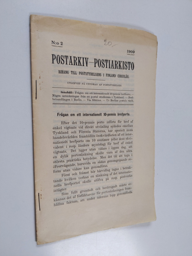 Postarkiv - postiarkisto 2/1909 : bihang till poststyrels...