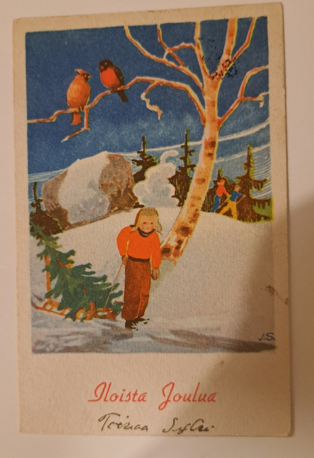 Jaakko Siljus, poika hakee kuusta, kulkenut 1945