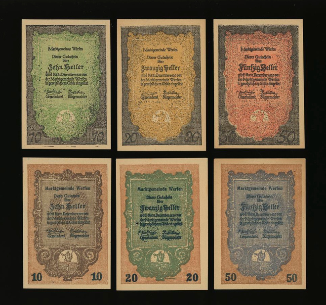Itävalta Notgeld 2x10, 2x20, 2x50 Heller, Werfen 1920