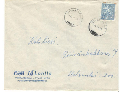 Syvärinpää,  v. 1965  firmakuori kotiseutukeräilijälle