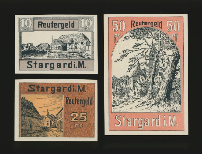 Saksa Notgeld 10, 25, 50 Pfg, Stargard 1922